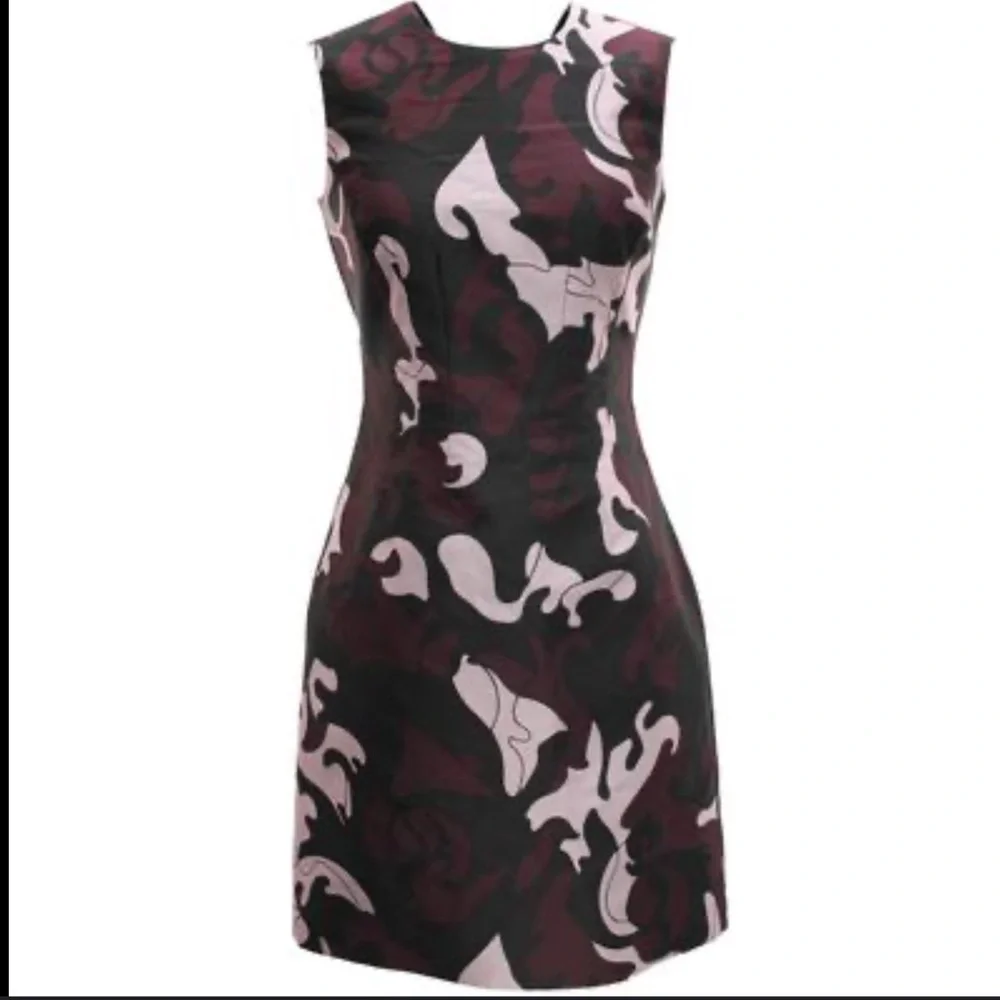 Authentic Gianni Versace Black Purple Abstract Print Satin Cocktail Dress 40 NWT - Picture 1 of 11